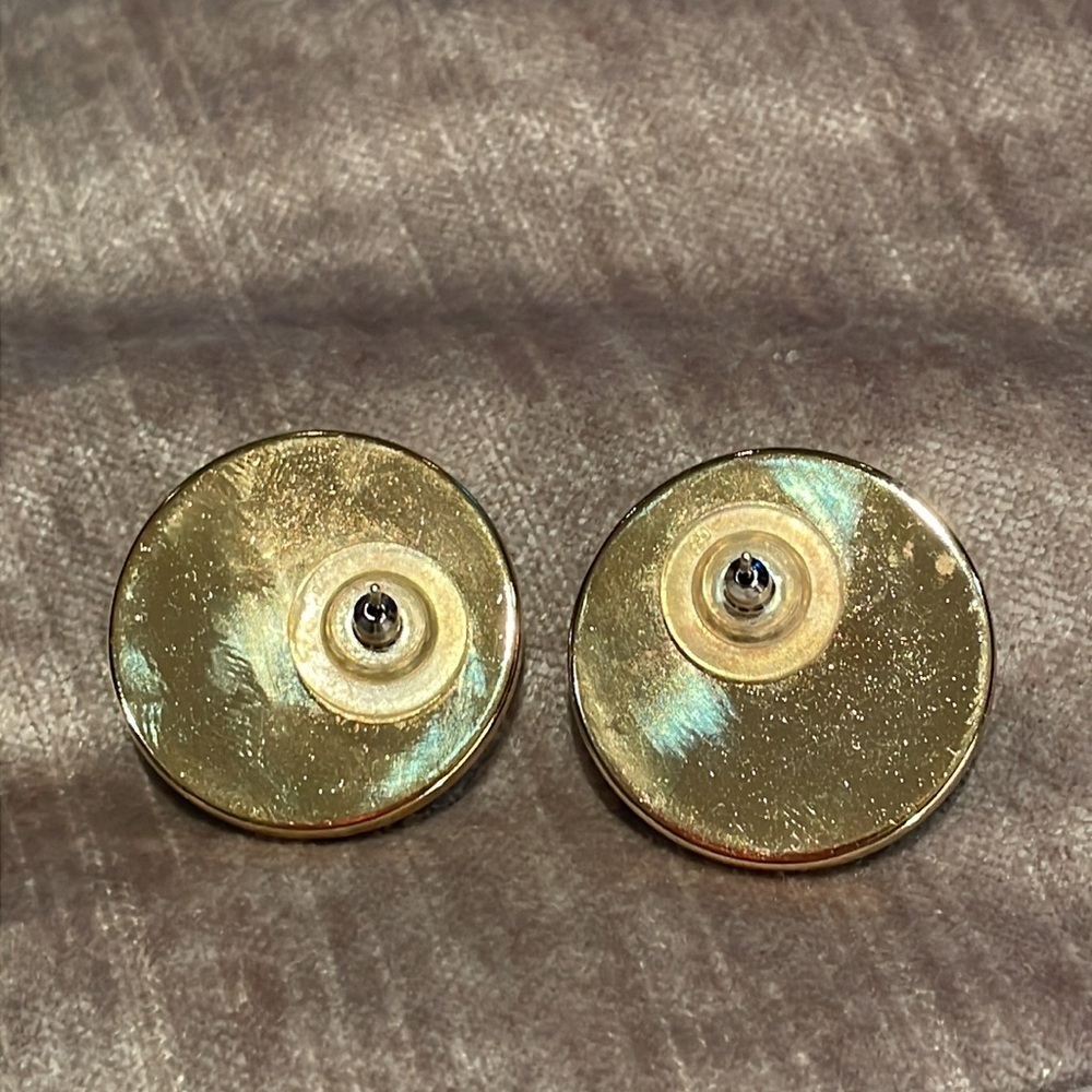 Blue & Gold Earrings Vintage 90’s Round Earrings 1” - Picture 3 of 4